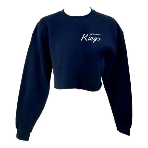 SACRAMENTO KINGS Double Script Logo BLACK "Cropped" Crop Top Crewneck Sweatshirt - Picture 1 of 6